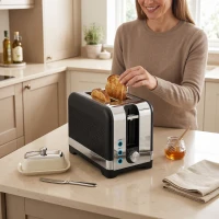 HOMCOM 2-Scheiben-Toaster mit 7 Bräunungsstufen, Aufwärm-/Auftau-/Abbruchfunktionen, Wärmerost, 930 W(m-9)