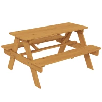 AIYAPLAY Ensemble salon de jardin extérieur enfant, table pique-nique enfant avec bancs, cadre en bois massif, bois naturel(m-13)