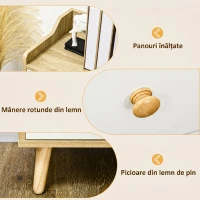 HOMCOM Bufet Modern din PAL si Lemn de di Pin cu 3 Sertare si 2 Dulapioare cu 2 Niveluri, 90x32x80 cm, Alb si Lemn Natur(m-6)