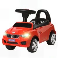 HOMCOM Coche Correpasillos para Niños de 18-36 Meses con Faros Música Bocina Volante Espacio de Almacenaje y Asa Rojo(m-12)