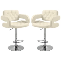 Upholstered Swivel Bar Stool, Set of 2 Height Adjustable Barstool with Back, Armrest, Footrest for Kitchen, White(m-11)