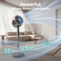HOMCOM 20dB Silent Standing Fan, 70°+90° Auto Oscillating Fan with 12 Speeds, LED Light, Air Circulator, Remote Control, 12H Timer, for Bedroom, 46 Inch, Grey(m-4)