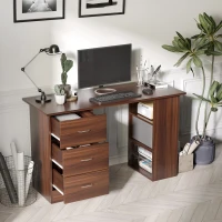 HOMCOM Computer Desk with Drawers, Home Office Desk, Writing Table, PC Workstation with 3 Storage Shelves for Working, Study, 120 x 49 x 72 cm, Walnut(m-7)