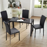 HOMCOM 5 Piece Dining Set, Kitchen Table with Glass Top, Faux Leather Chairs, Black(m-10)