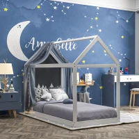 HOMCOM Cama Individual de 90x190 cm Somier de Madera en Forma de Casa Carga 120 kg para Dormitorio Blanco(m-10)