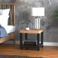 HOMCOM Table d'appoint roulante, table basse moderne avec étagère ouverte, 40 x 40 x 40 cm, bois naturel & noir(m-10)