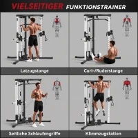 SPORTNOW Kraftstation Fitnessstation mit Latzug, Klimmzugstange Curl-/Ruderstange Griffe, 15-fach verstellbar(m-4)
