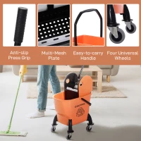 HOMCOM 25L Mop Bucket, with Wringer, Wheels and Handle - Orange(m-7)