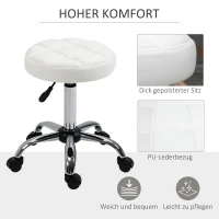 HOMCOM Draaikruk, Salonkruk, in Hoogte Verstelbaar, Kunstleer, Quilted Design, Ø35,5 x 48-63 cm, Wit/Zilver(m-5)