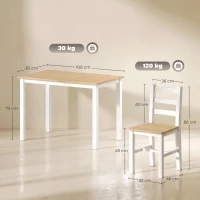 HOMCOM 5-teiliges Essgruppe für 4 Personen, Landhaus-Esstisch und Stühle aus Massivholz, Natur/Weiß(m-3)