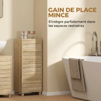 HOMCOM Meuble de Salle de Bain en Bois avec Étagère Réglable et Porte à Lamelles, Ouverture Pression, 34 x 23 x 84 cm, Naturel(m-6)