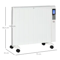 HOMCOM elektrische verwarming met wielen, 9 voorgeïnstalleerde modi, wandmontage mogelijk, 5-35° C, wit, 75 x 7,5 x 58,5 cm(m-3)