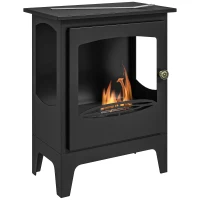 HOMCOM Chimenea de Etanol 7000BTU Chimenea de Bioetanol de Acero Tanque de 0,9 L Tiempo de Combustión 3H 39x26x54 cm Negro(m-1)