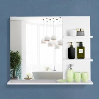 HOMCOM Miroir de Salle de Bain avec étagères - 2 étagères latérales + Grande étagère inférieure - kit Installation fourni - MDF Blanc(m-14)