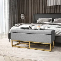HOMCOM Banc banquette coffre de rangement 2 en 1 assise capitonnée et pieds acier 110 x 44 x 48 cm gris et doré(m-10)