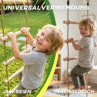 AIYAPLAY Strickleiter für Kinder 5-stufige Kletterleiter mit 2 Karabinern 2 Baumgurten für 3-8 Jahre 40 x 3,5 x 180 cm Naturholz(m-6)