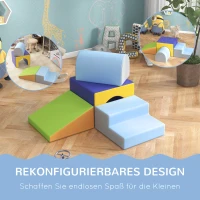 HOMCOM 4-delige Set Zachte Bouwblokken voor Klimmen en Glijden, Kunstlederen Bekleding, voor Kinderen van 1-3 Jaar, Multicolor(m-6)
