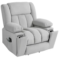 HOMCOM Elektrische TV Fauteuil met Opsta-hulp Relaxfauteuil met Lig-, Warmte- en Massagefunctie Massagesessel met Afstandsbediening Bekerhouder Zijvak USB Pocketvering Fluweel Lichtgrijs(m-10)