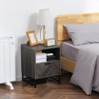 HOMCOM Table de chevet table de nuit style industriel piètement en métal - 40 x 40 x 52 cm - panneaux particules aspect bois brun gris(m-9)