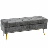 HOMCOM Storage Ottoman, Chenille Upholstered Ottoman Storage Box with Padded Seat, Metal Legs, 114 x 41 x 45 cm, Grey(m-1)
