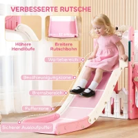 AIYAPLAY 5-in-1 Kinderrutschenset, Teleskop, Basketballkorb, HDPE, Kunststoff, Rosa+Weiß(m-5)