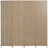 HOMCOM Biombo Separador de Ambientes de 4 Paneles Plegables de Madera de Pino y Fibra de Papel 180x180cm Marrón y Blanco(m-11)