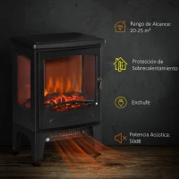 HOMCOM Chimenea Eléctrica 900W/1800W con Efecto de Llama Temperatura Ajustable y Protección Sobrecalentamiento Negro(m-7)