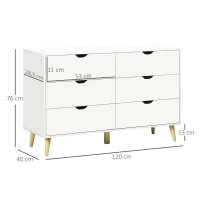 HOMCOM Commode 6 tiroirs meuble de rangement 5 pieds biseautés en bois  120 x 40 x 76 cm blanc(m-3)