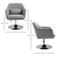 HOMCOM Swivel Linen Fabric Accent Chair for Living Room Contemporary Vanity Armchair with Adjustable Height Thick Cushion Lumbar Support Armrest for Bedroom Office Light Grey(m-3)