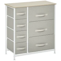 HOMCOM Chest of Drawers with 7 Drawers, Fabric Drawers with Large Storage Space, Drawers Dresser with Metal Frame, Adjustable Feet for Bedroom Living Room, Light Grey(m-1)