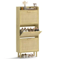 HOMCOM Meuble à chaussures 18 paires, armoire à chaussures étroite avec 3 tiroirs rabattables, étagères réglables, chêne(m-12)
