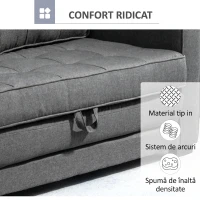 HOMCOM Canapea Extensibilă din Material Textil 2 Locuri cu Tapițerie și Arcuri, 151x75x85 cm, Gri(m-6)