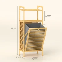 HOMCOM Armário para Roupa de Bambu Móvel Auxiliar para Casa de Banho 40x30x95 cm com 2 Prateleiras Abertas Cesto Amovível Madeira(m-3)