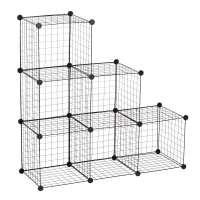 HOMCOM DIY 6 Cube Metal Wire Rack Interlocking Storage Cabinet Living Room Organiser Display Shelves Black(m-10)