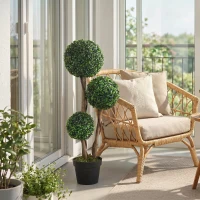 HOMCOM Decorative Artificial Trees Boxwood Ball Topiary Trees in Pot, UV-Cut Fake Plants for Home Indoor Outdoor Decor, 90 cm, Dark Green(m-8)