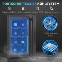 HOMCOM Weinkühlschrank für 8 Flaschen, 21L, Thermoelektrik, verstellbare Regal, LED-Beleuchtung, Schwarz(m-4)