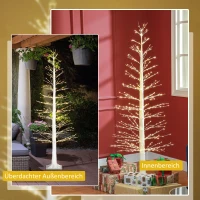 HOMCOM Kunstboom met LED-verlichting, 180 cm hoge kerstboom, realistische schors, Wit(m-7)