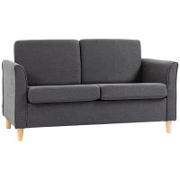 HOMCOM Compact Loveseat Sofa, Modern 2 Seater Sofa for Living Room with Wood Legs and Armrests, Dark Grey(m-1)