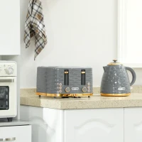 HOMCOM 2-in-1 Toaster und Wasserkocher Set, 7 Bräunungsstufen, Auftau- und Aufwärmfunktion, Grau(m-10)