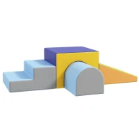 HOMCOM 4-delige Set Zachte Bouwblokken voor Klimmen en Glijden, Kunstlederen Bekleding, voor Kinderen van 1-3 Jaar, Multicolor(m-1)