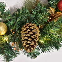 HOMCOM 60cm Pre-Lit Artificial Christmas Door Wreath Holly LED Decor Pine Cones Hanging Glittered Festival Indoor Decoration(m-9)