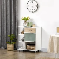 HOMCOM Carrito de Cocina Verdulero con 1 Cajón Puerta de Vidrio y Estantes Carro Auxiliar con Ruedas 65x39x80 cm Natural(m-10)