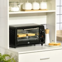 HOMCOM Mini-Ofen Toasterofen, 1 Backblech, 1 Grilrost, 10 L Kapazität, Timer-Funktion, 36.5 cm x 26 cm x 22 cm, Schwarz(m-10)
