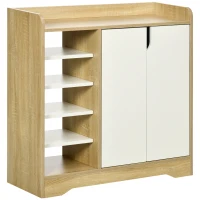 HOMCOM Shoe Storage with Double Doors and Open Shelves 13 Pair Shoe Storage Organizer for Entryway Hallway Natural and White(m-1)
