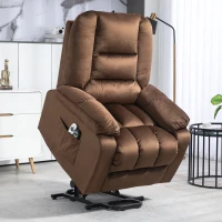 HOMCOM Fotoliu Relax cu Funcție de Ridicare, Reclinabil, cu Masaj și Încălzire din Catifea, Maro(m-2)