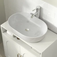 HOMCOM Mueble Bajo Lavabo con Estante Ajustable para Lavabos sin Pedestal 60x30x63 cm Blanco Crema(m-8)