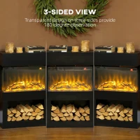 HOMCOM 19" Electric Fireplace with Surround, 3D Flame Effect, 6 Colours & 3 Brightness Levels, 1000W/2000W Black Electric Fire and Mantel Reach up to 30㎡ Space with Remote & Timer, 3 Sided View(m-5)