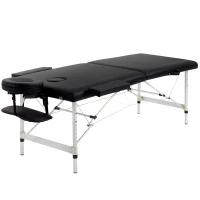 HOMCOM Massagetafel, 2 Zones Opvouwbare Massagebank met Kunstlederen Bekleding, Hoofdsteun, Armleuningen, Tas, Hoogteverstelbaar 90cm Breed tot 225kg Belastbaar, Zwart(m-10)