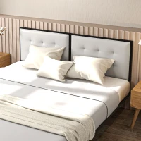 HOMCOM Tablă de Pat Dublu Tapițată din Microfibră, Matlasată cu Nasturi, pentru Paturi de 180 cm, Gri(m-10)