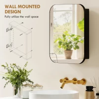 HOMCOM Bathroom Medicine Cabinet with Mirror, Bathroom Wall Cabinet with Adjustable Shelves, Soft Close Hinges, Black(m-4)